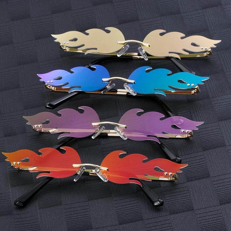 Mode Lyx Cat Eye Solglasögon Dam Vintage icke-polariserade Båglösa Eldflamma Solglasögon Trendiga Spegellins Smala Glasögon UV400