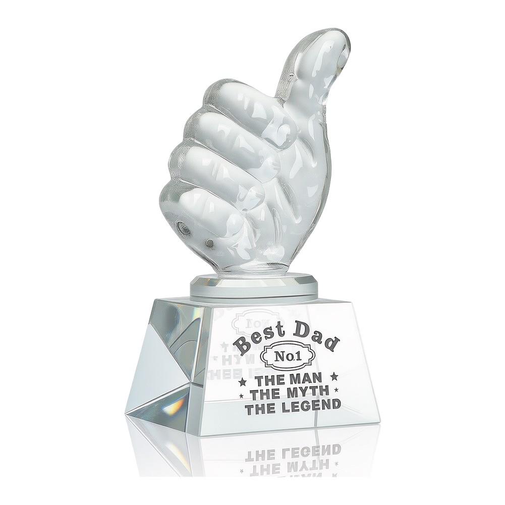 Thumbs Up Statue Gemstone Trophy Lead-free Material Permanent Engraving Faceted Design Stylish Desk Decoration For Fathers