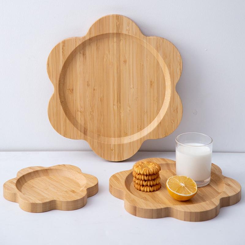 Japanische Holzschale Blume-förmige Dessertplatte Speiseplatte Trockenfruchtschale Walnussholz Bambus Teeschale Platte