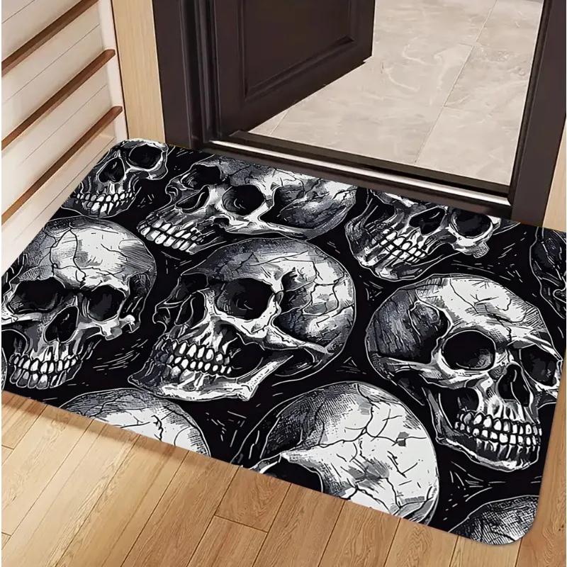 VIKAMA Gothic Dark Skull Pattern Doormat Non-Slip Absorbent Entrance Rug Modern Home Decor Floor Carpet Bedroom Porch Kitchen