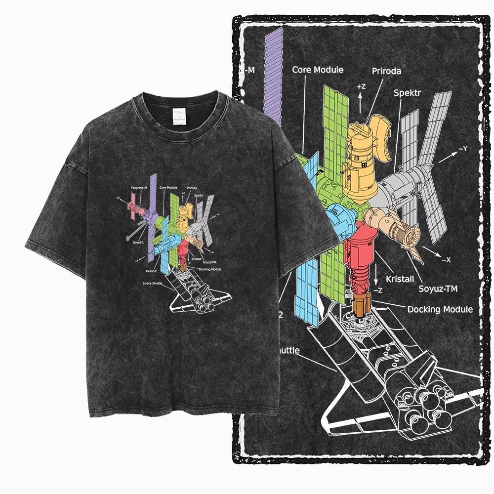 2026 Hot Sale SA ASTRONAUT SPACE THEMES Printed Cotton Acid Washed Graphic Unisex T Shirt Cool Streetwear Men Women Tshirts Big Size Tee for Men Top