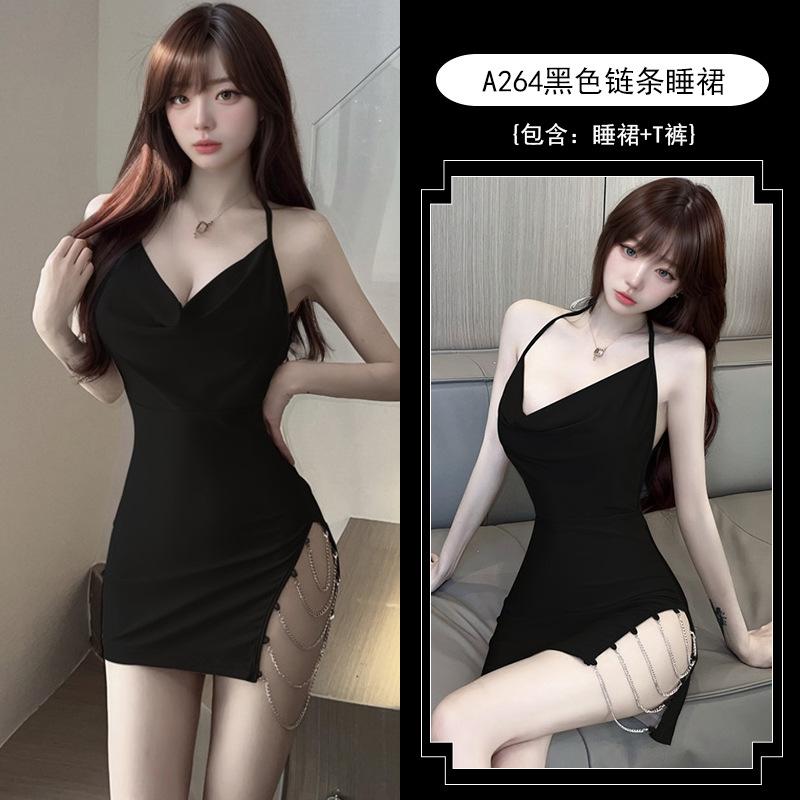 Sexy lingerie sexy babes fashion slim-fit suspender short skirt split chain halter hip skirt