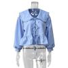 Spring new ins style simple fashion doll collar cotton long-sleeved shirt women's lace-up top Europe and America