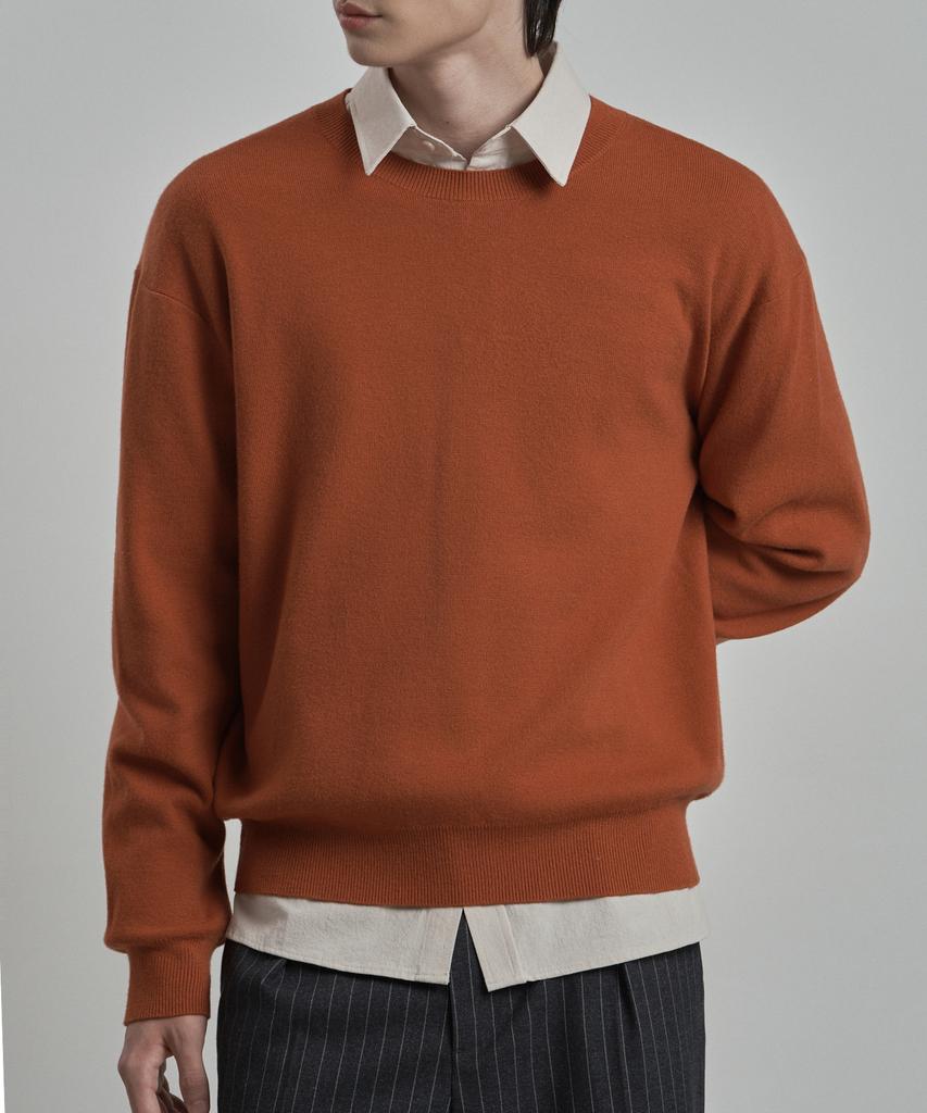 WORK ON BODY OFF Verno Semi-Overfit Round Neck Knit [Orange]