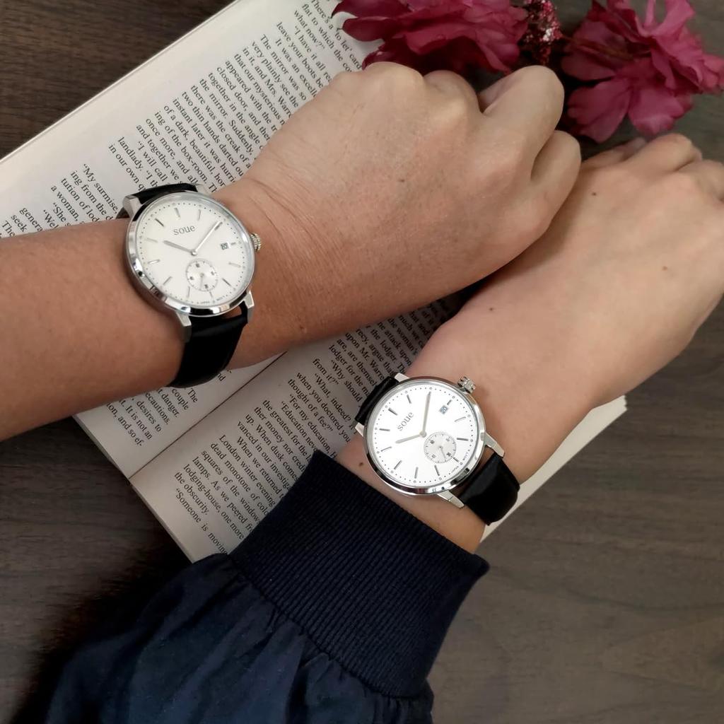 SOUE Paaruhr Classics Paaruhr Paar Paar 38mm Größe Ledergürtel Lederband Schwarz Silber [SOUE] Damen Herren