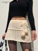 Chunky Knit Woolen Short Skirt with Pom-Pom Decor - Autumn/Winter Fashion