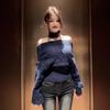 2026 Women's Elegant Slim Fit One-Shoulder Cable Knit Sweater - French Retro, Soft Texture, Christmas Edition
