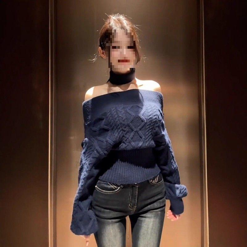 2026 Women's Elegant Slim Fit One-Shoulder Cable Knit Sweater - French Retro, Soft Texture, Christmas Edition
