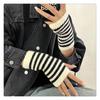 Color blocked Thin Strip Gloves for Women Autumn and Winter Knitted Wool Sleeves  Warm and Cold Proof Fashionable Fingerless Arm Sleeves