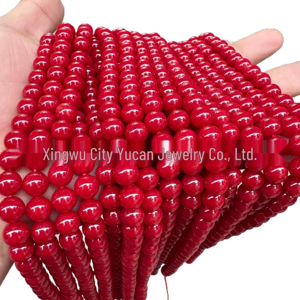 Red Agate and Olive Green Hetian Chalcedony Semi-Finished Loose Beads