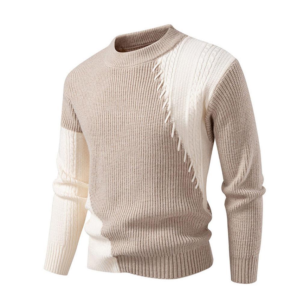 Men's Round Neck Stitching Sweater Casual Modified Warm Sweater Pullover