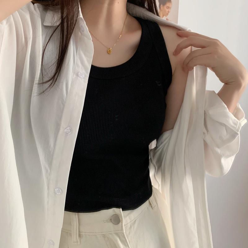 

Короткий жилет с высокой талией для женщин, закрывающий грудь и предотвращающий обнажение, прошитый хлопковый топ-майка, открывающий пупок, летний новый стиль 2XL