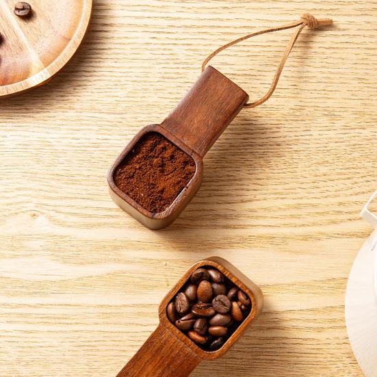 Wooden Coffee Spoons Walnut Wood Hanging Rope Coffee Measuring Scoop Ground Beans Square Tea