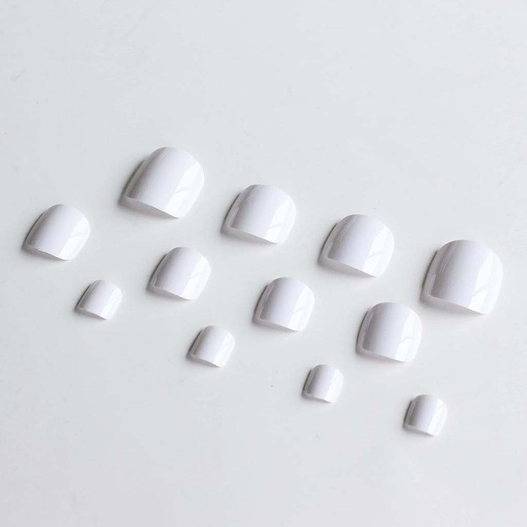 24PCS White Toenails Fake Toe Nails Natural -Solid Color Square Press on Toenails Short
