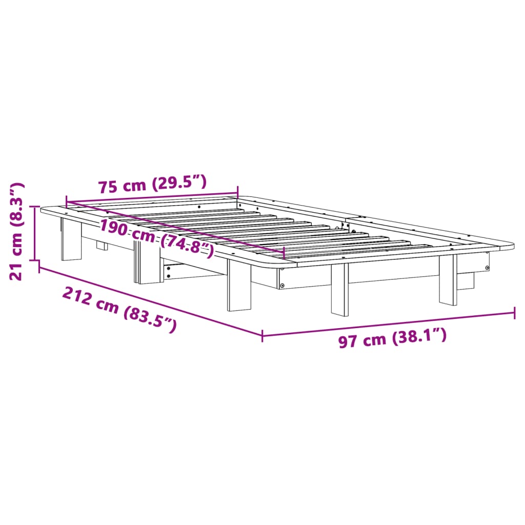Solid Wood Bed Frame without Mattress 75 x 190 cm Pine Wood