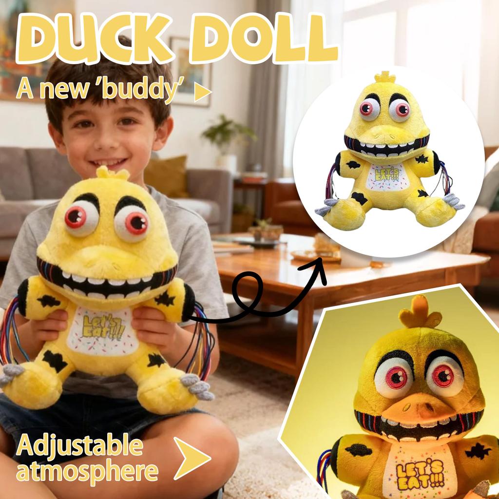 Anime Game DuckPlush: CrackedHead Cutiewith 'Let's Eat!!' Bib  Soft, Collectible,  Spookily Adorable!