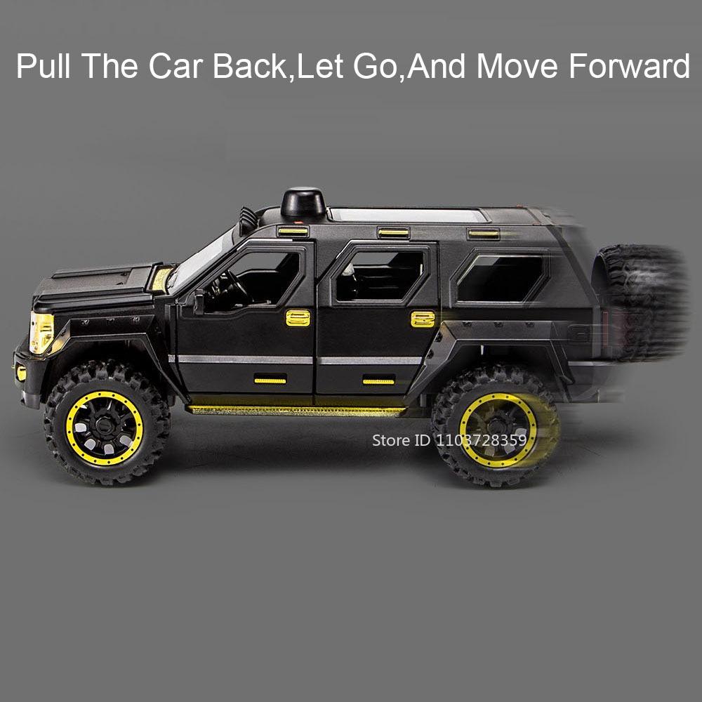 1:24 Off-road Vehicle Miniature Model Toys Alloy Diecast Police Cars Sound Light Doors Opened Pull Back Rubber Tires Kids Gifts