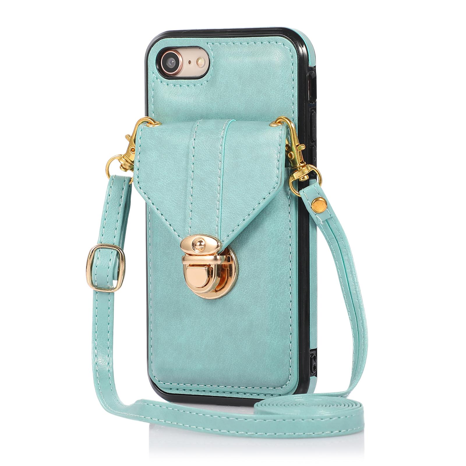 

Чехол для iPhone 16e с держателем для карт, подставкой, из ПУ кожи+ТПУ, чехол для телефона с плечевым ремнем Green