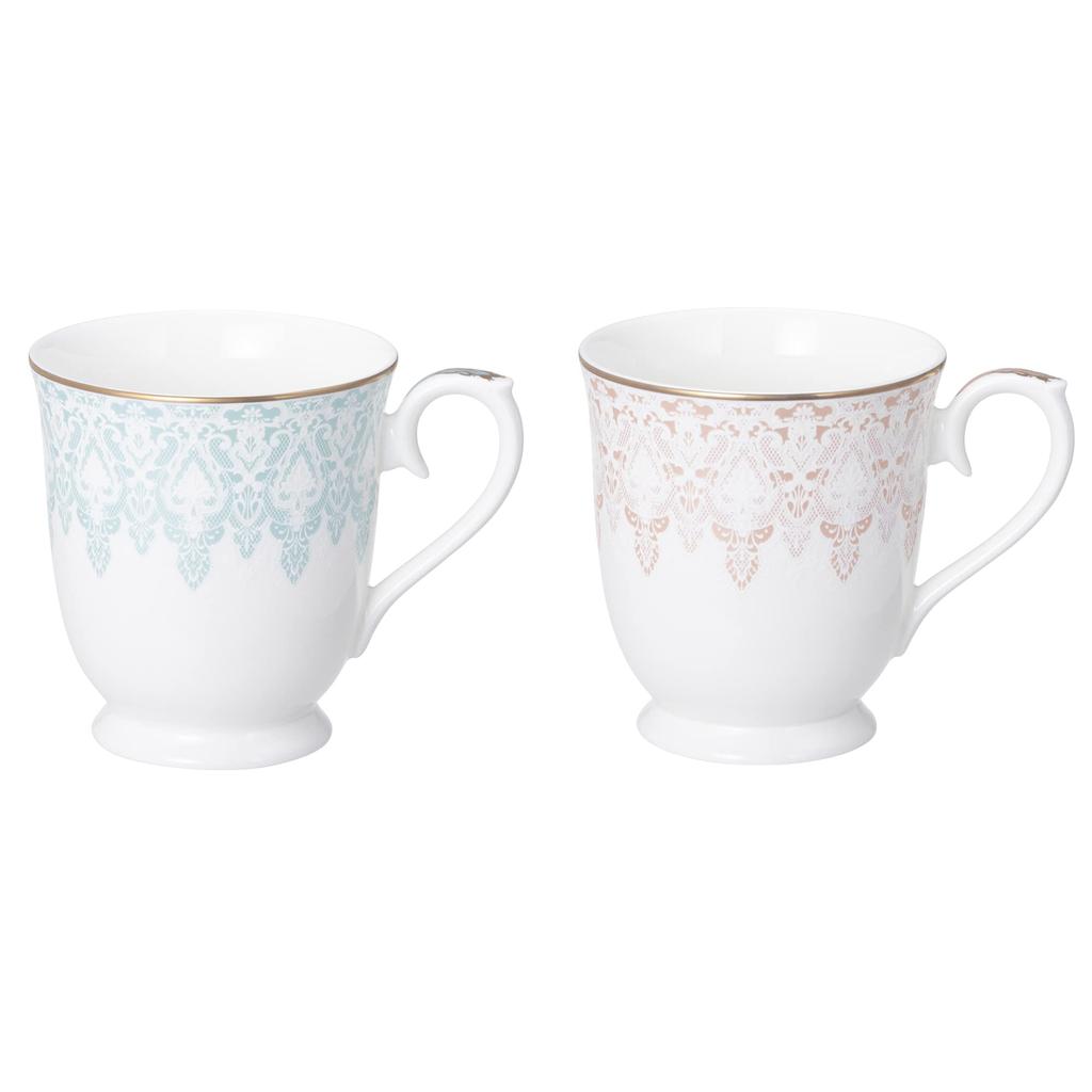 NARUMI Pair of Aurora Lace Blue and Cute and Microwave Gift Mugs, Design, 290cc, Pattern, Pink, Stylish, Gift, Safe, Boxed, 97104-21475