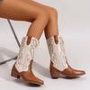 Cizme de damă din piele brodate natural cu toc ascuțit toamnă/iarnă Cizme de cowboy noi Western Vintage pentru exterior