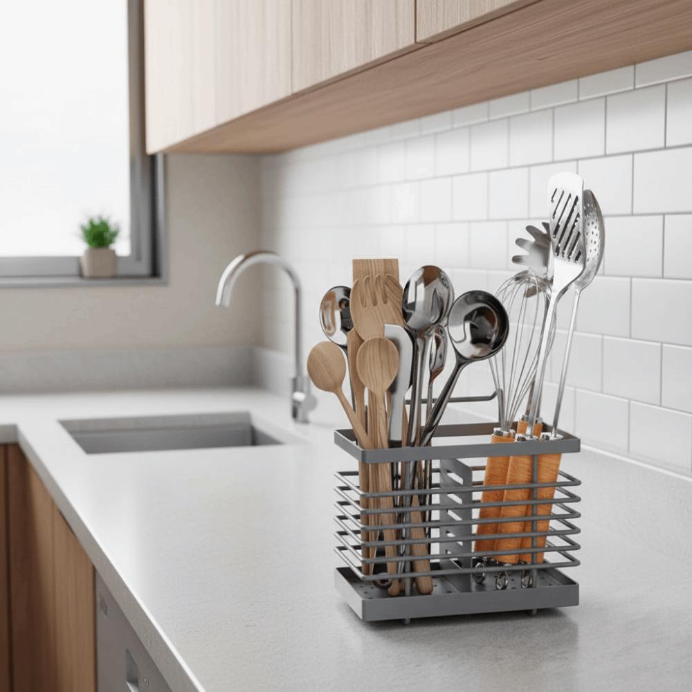 Lehký box na hůlky Nerezový košík na odkapávání příborů Držák na příbory pro domácnost