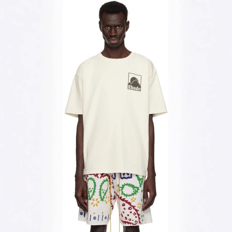 RHUDE Sunset Mountain Graphic T-Shirt Men Women Oversized Fit Casual Short Sleeve Tee