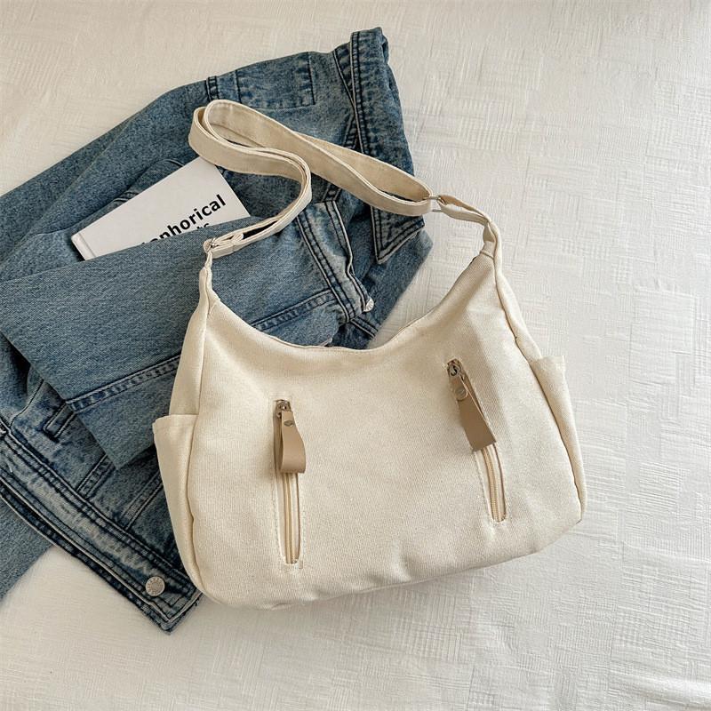 Trendy Retro Japanese Canvas Crossbody Bag Elegant Black Beige And Khaki Colors For Everyday Use