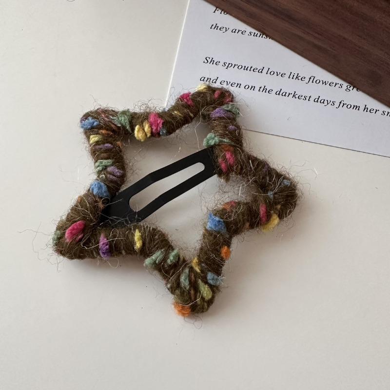 Star Hair Clip Handmade Colorful Dot Yarn Soft Plush Five Pointed Star for Bangs Non Slip Cute Small Size Daily Use