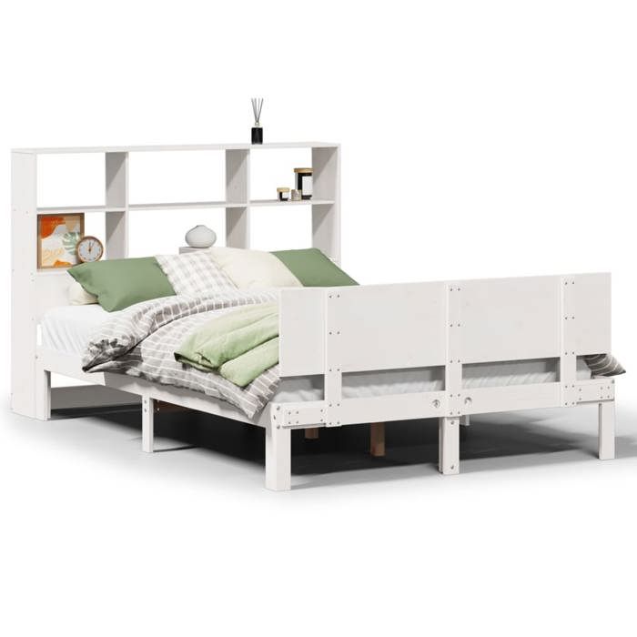 VidaXL Lit bibliothèque sans matelas blanc 140x190 cm bois pin massif 3322659