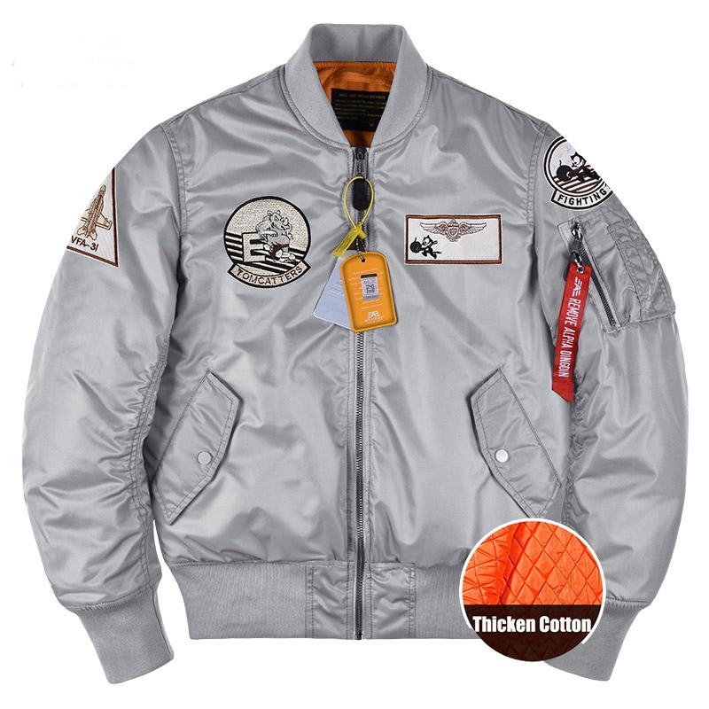 Flight  Jacket Men's Thicken Cotton Coat Bomber Jackets Embroidered Stamp Baseball Outerwear Male