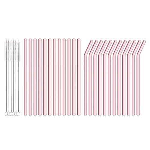 30 PCS Drinking Straws, 8 x 200 mm Bulk Reusable Glass Straws, Include 12 Straight 12 Bent 6 Cleaning Brush, Straws for Smoothies, Milkshake, Juice