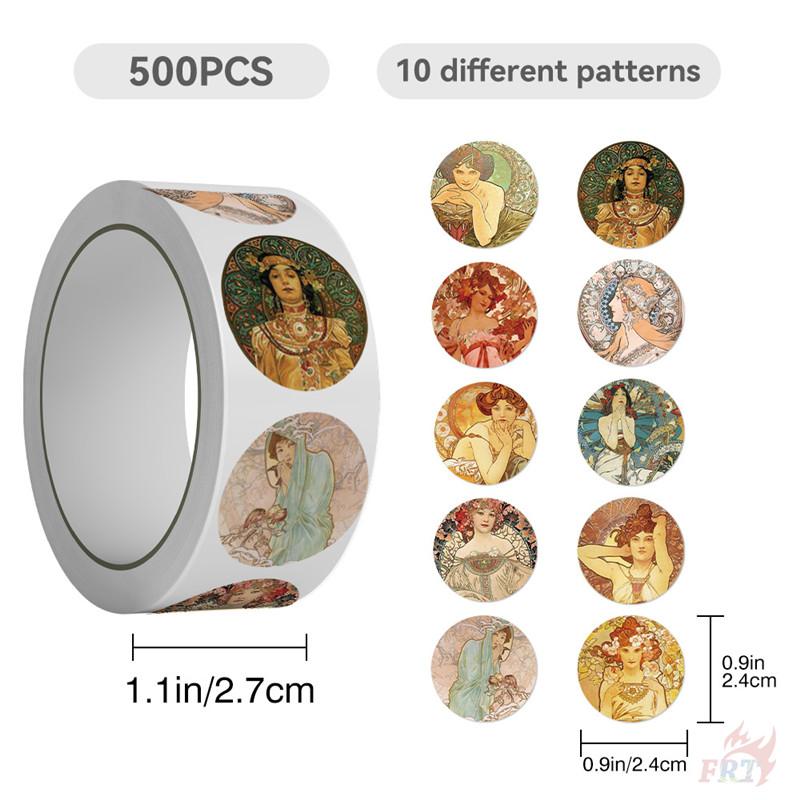 500Pcs/Roll Mucha Art. Retro Girls Kids Rewards Stickers - DIY Scrapbooks Album Decor Sealing Label Decals