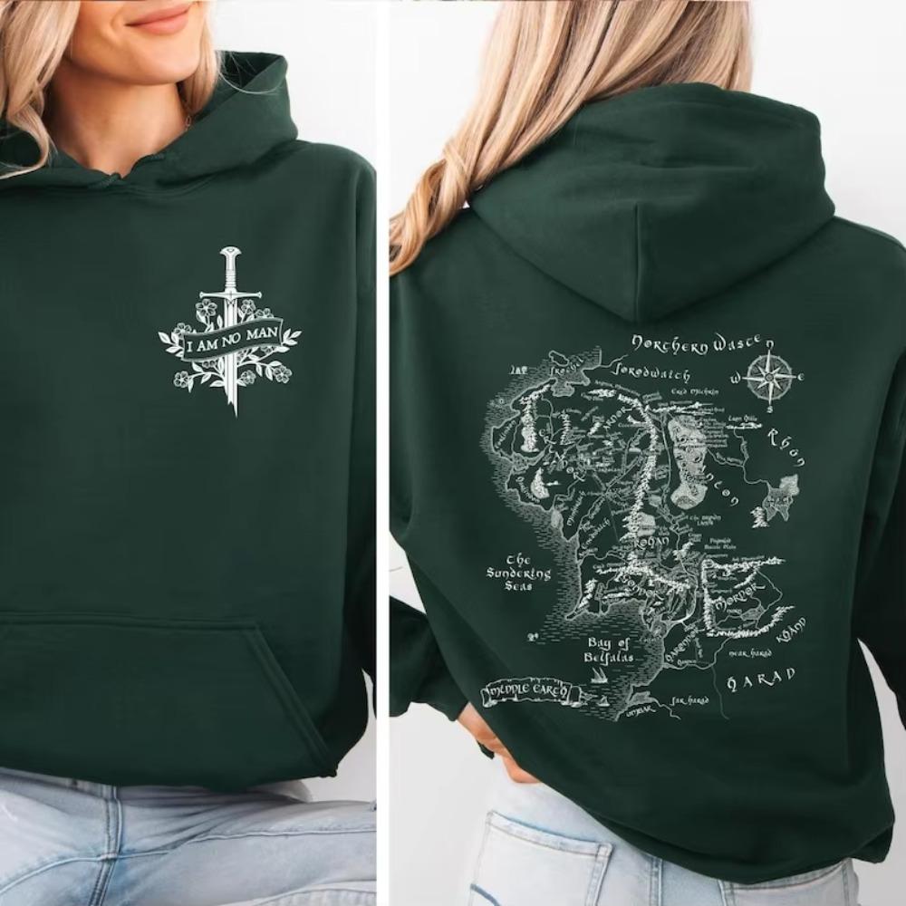 I Am No Man Hoodie Fantasy Map Sweatshirt Bookish Gift for Readers Cozy Adventure Hoodies Feminist Fantasy Apparel Long Sleevewoman