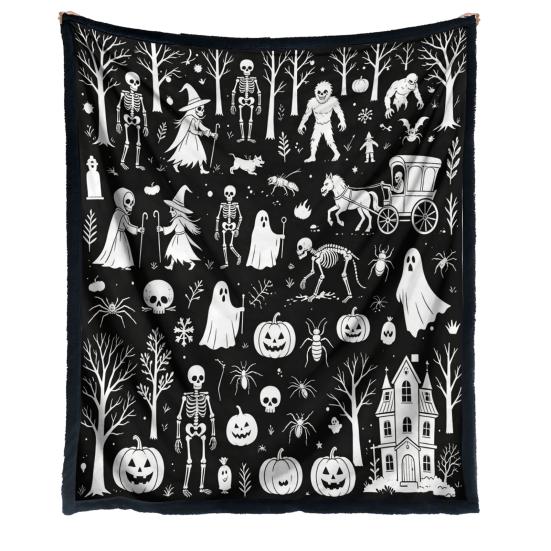 Coloring Blanket for Adults Halloween DIY Blanket, Throw with Ghost Patterns, Color Your Artistic Bedroom Decor Accessories Own Washable Cozy