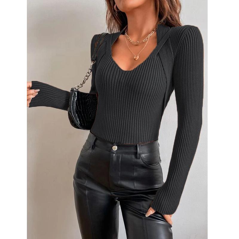 Women's Fashion Long Sleeve Casual Pullover Tops Autumn Winter Femme Knit Pull Sweater