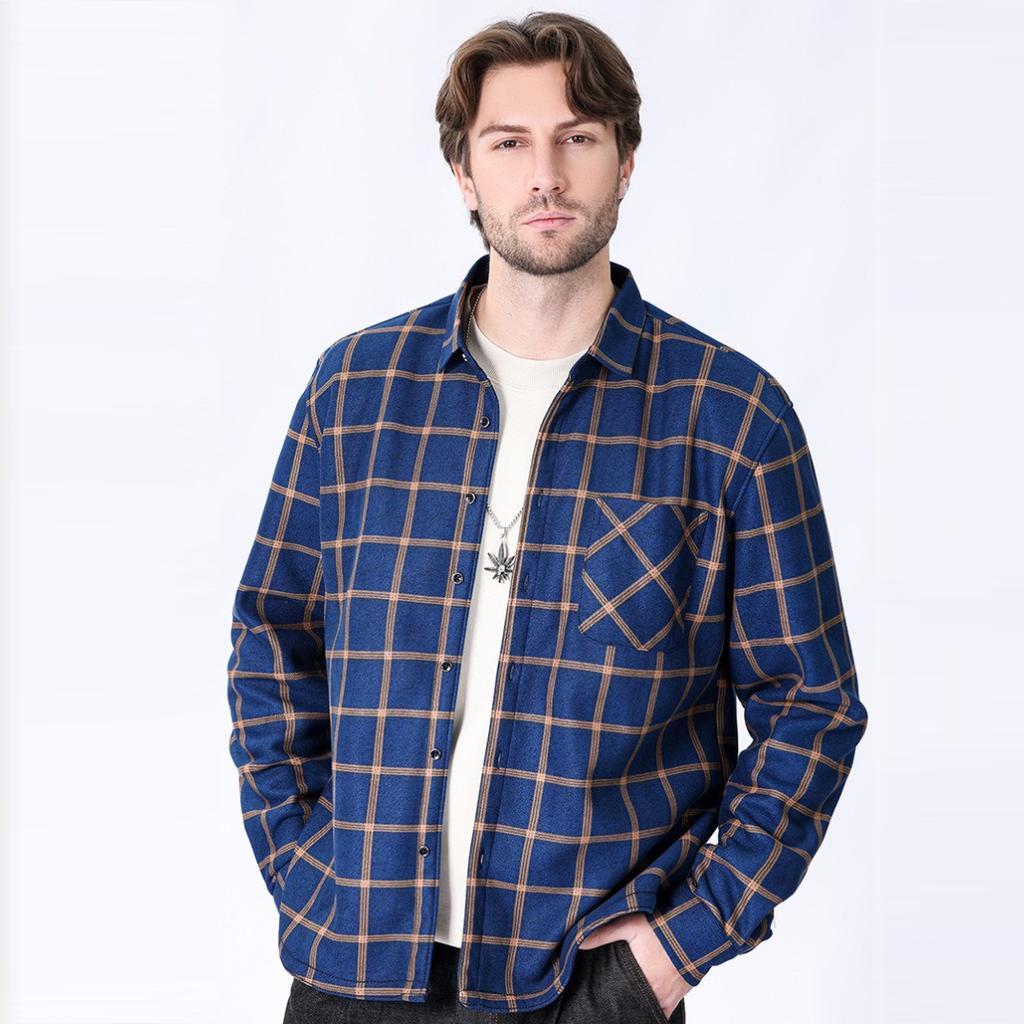 Winterflanellhemdjacken für Herren mit Sherpa-Futter, langärmelig, mit Knopfleiste, Fleecehemden für Herren, lässiges, warmes, kariertes Thermohemd mit Taschen