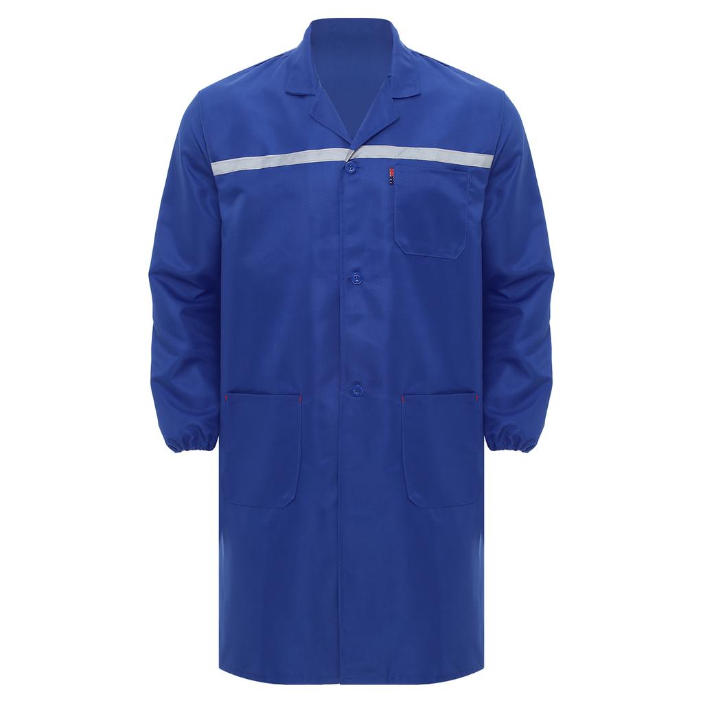Unisex Werkstattuniform Langarm Knopfleiste Overall Reflektierende Streifen Taschen Arbeitskleidung Verschleißfester Mantel