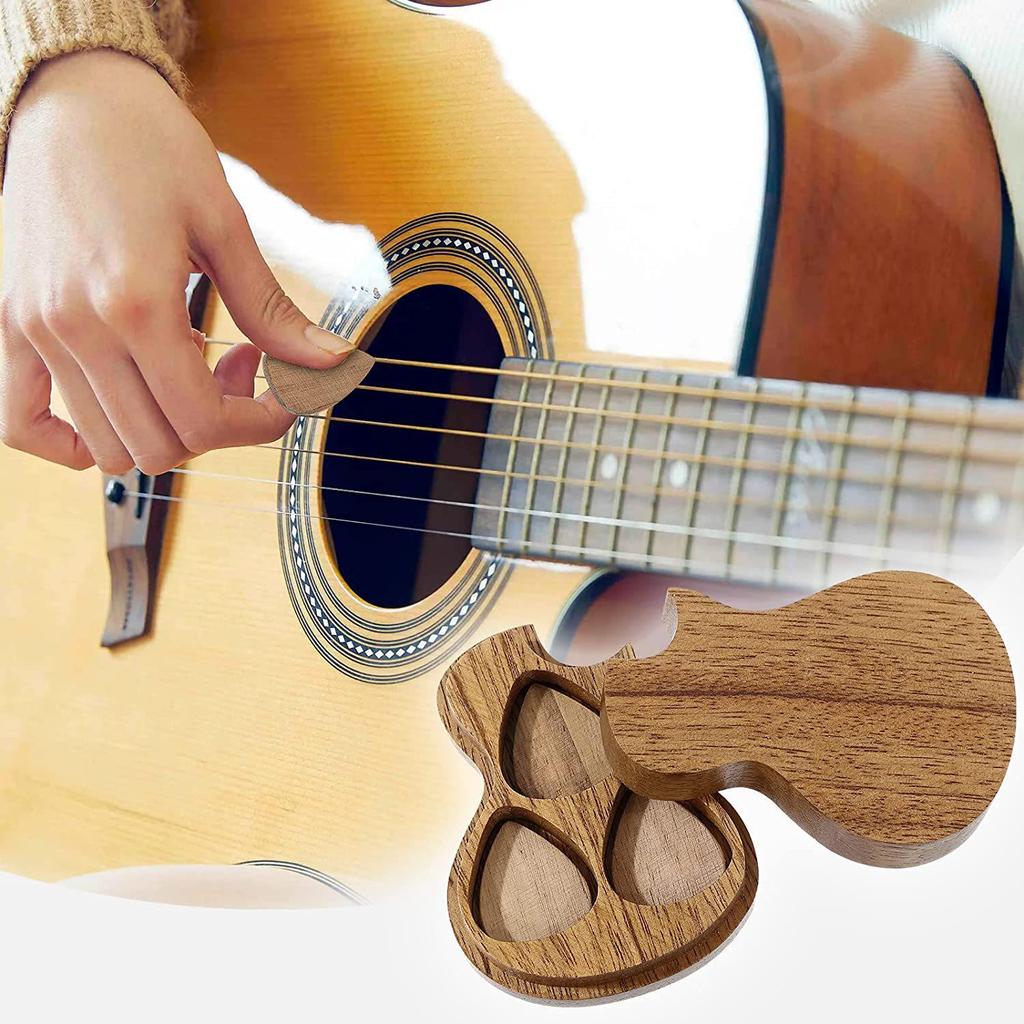 Personalized Wooden Guitar Pick Box (3-Pack) with Logo Printing Option