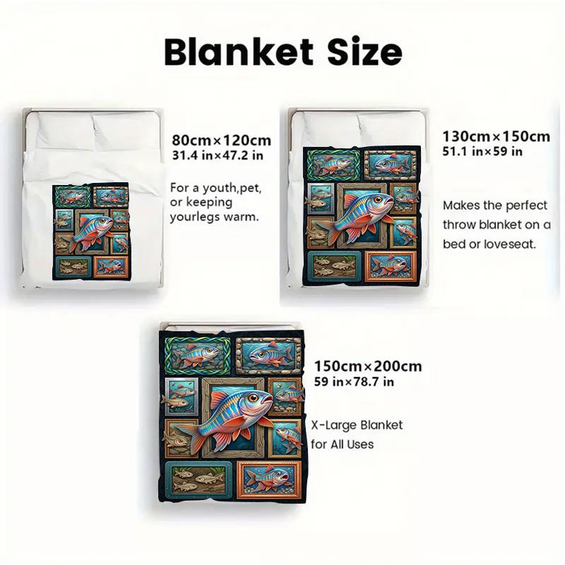 Fish Gallery 2D Flat Pattern Flannel Blanket, High Quality All Seasons, Home Decor, Warmth and Comfort, Perfect for Christmas Gifts.