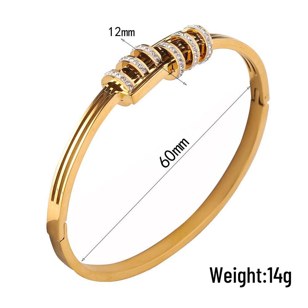 Women's Titanium Steel Luxury Bracelet with Hollow Design and Inlaid Round Diamonds