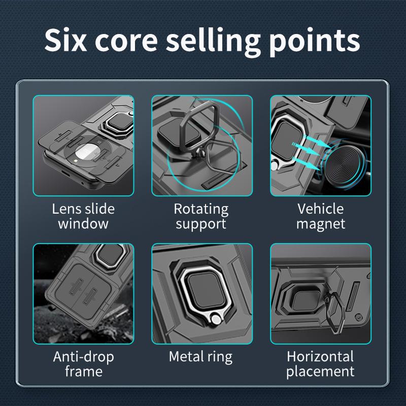 Armor Hard PC Funda For Huawei Honor X70 5G Slide Lens Camera Protection Ring Holder Back Cover Shockproof Magnet Coque Capa