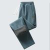 Men's Warm Corduroy Casual Pants With Fleece Lined Cargo Pants Drawstring Elastic Waist Sweatpants with Pockets Winter Straight Leg Trousers for Male