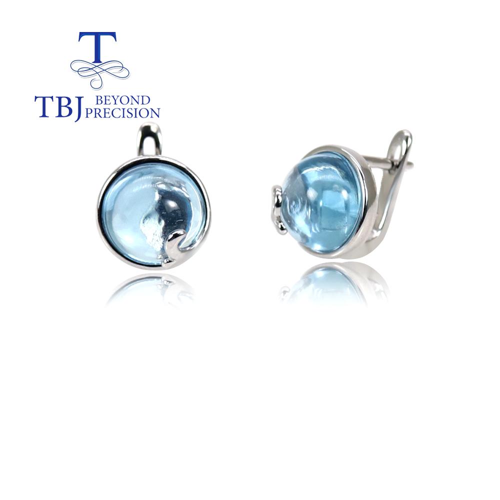 Bolaijewelry Jednoduché přírodní nebe Topaz Kulatý drahokam 10,0 mm Dámský prsten Náušnice Sada šperků 925 stříbro módní jemné šperky pro denní nošení