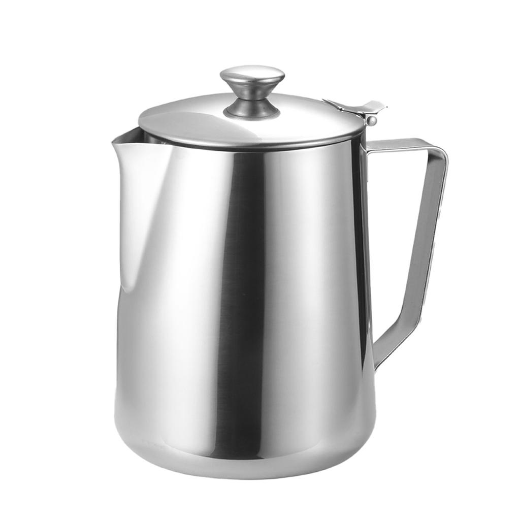 Thick and Comfortable Handle Stainless Steel Milk Frothing Pitcher with Lid