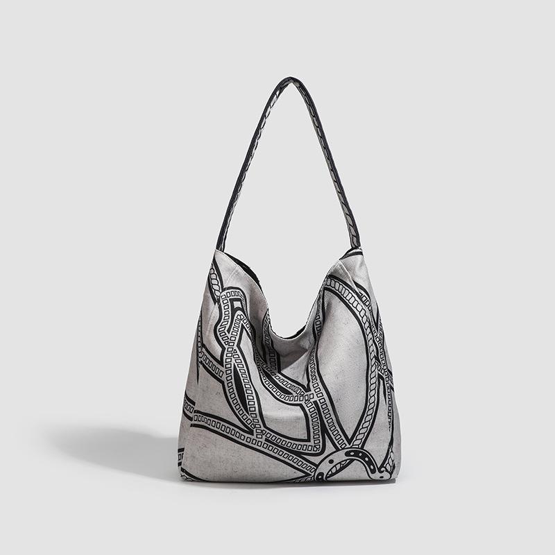 

2025 пони тотем тканый лен принт универсальная большая вместимость плечевая холщовая сумка-тоут