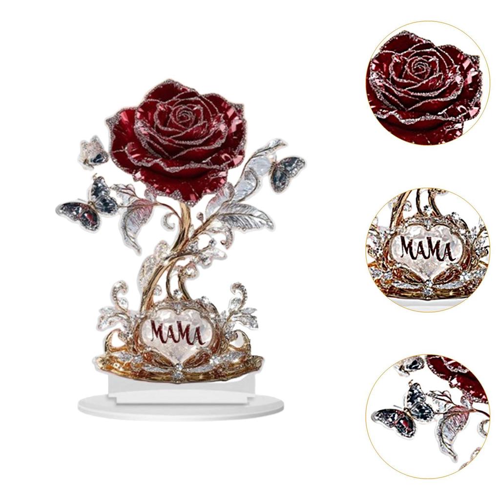 2D Flat Acrylic Sign Rose Flower Gift Artwork Desktop Ornament Birthday Mother's Day Gift for Festival Home Cafe Cabinet Shelf