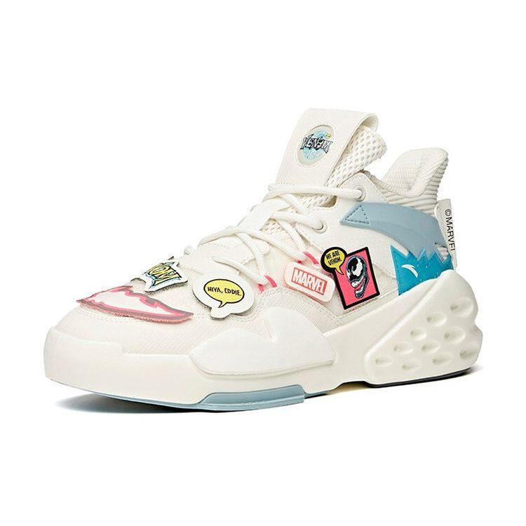 MARVEL x Anta Bastard Slip Resistant Abrasion Resistant Mid top Skateboard Shoes Men's Ivory White 912118088-1