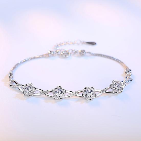 Vintage Plum Blossom Rhinestone Inlaid Women Bracelet Wrist Chain Jewelry Gift