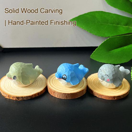 Hand-Carved Wooden Dolphin Figurine Cute Dolphin Statue Ocean Animal Desk & Home Decor, Handmade Wood Dolphin Ornament, Unique Gift for Animal Lovers