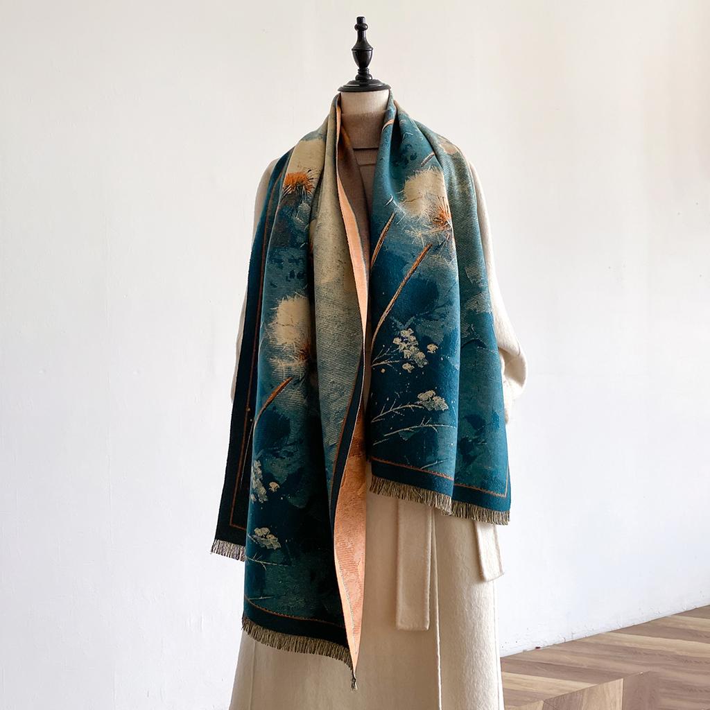 Luxury Womens Winter Thicken Wrap Shawl  High Quality Two-Sided Imitation Cashmere Jacquard Scarf Ladies  Design Pashmina